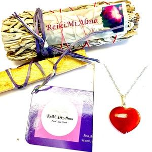 Carnelian Heart Necklace, Palo Santo & Sage